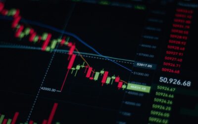 Close-up of stock market chart showing trends and data on a digital screen.