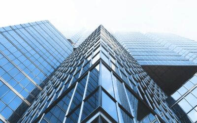 low angle photography curtain wall buildings